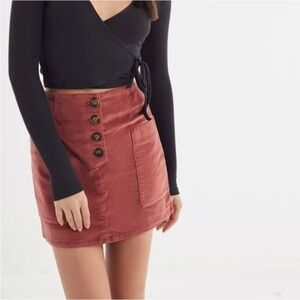 BDG Urban Outfitters Button Front Velvet Mini Skirt – Rust – XS